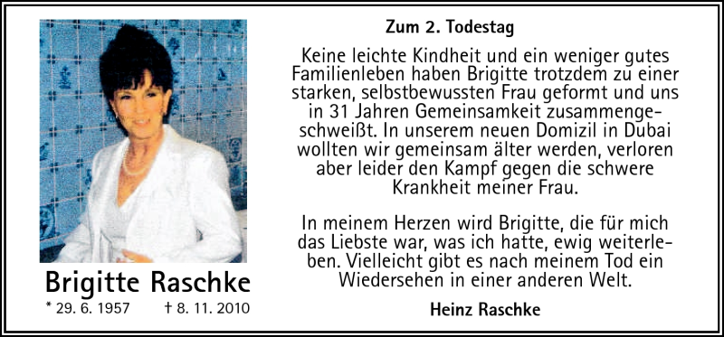  Traueranzeige für Brigitte Raschke vom 08.11.2012 aus Neue Osnabrücker Zeitung GmbH & Co. KG