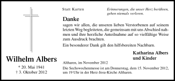 Traueranzeige von Wilhelm Albers von Neue Osnabrücker Zeitung GmbH & Co. KG