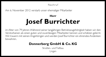 Traueranzeige von Josef Burrichter von Neue Osnabrücker Zeitung GmbH & Co. KG