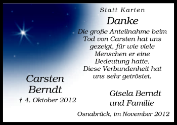 Traueranzeige von Carsten Berndt von Neue Osnabrücker Zeitung GmbH & Co. KG