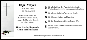 Traueranzeige von Inge Meyer von Neue Osnabrücker Zeitung GmbH & Co. KG