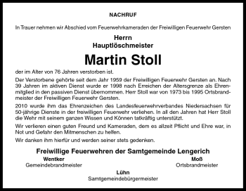 Traueranzeige von Martin Stoll von Neue Osnabrücker Zeitung GmbH & Co. KG