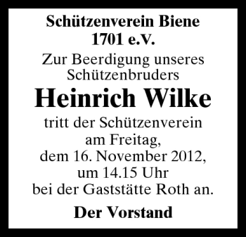 Traueranzeige von Heinrich Wilke von Neue Osnabrücker Zeitung GmbH & Co. KG