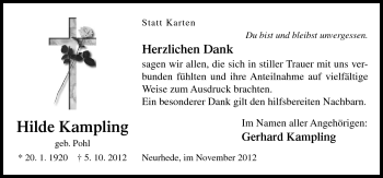 Traueranzeige von Hilde Kampling von Neue Osnabrücker Zeitung GmbH & Co. KG