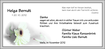 Traueranzeige von Helga Berndt von Neue Osnabrücker Zeitung GmbH & Co. KG