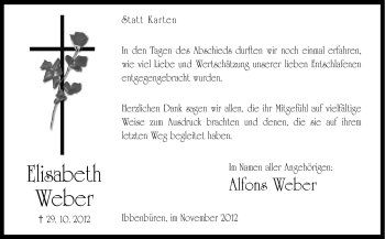 Traueranzeige von Elisabeth Weber von Neue Osnabrücker Zeitung GmbH & Co. KG