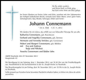 Traueranzeige von Johann Connemann von Neue Osnabrücker Zeitung GmbH & Co. KG