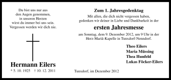 Traueranzeige von Hermann Eilers von Neue Osnabrücker Zeitung GmbH & Co. KG