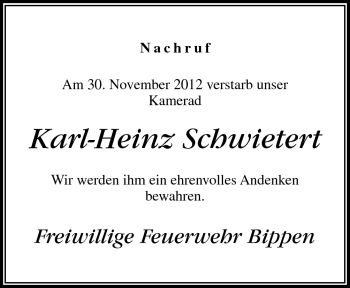 Traueranzeige von Karl-Heinz Schwietert von Neue Osnabrücker Zeitung GmbH & Co. KG
