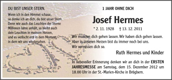 Traueranzeige von Josef Hermes von Neue Osnabrücker Zeitung GmbH & Co. KG