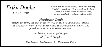 Traueranzeige von Erika Döpke von Neue Osnabrücker Zeitung GmbH & Co. KG