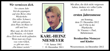Traueranzeige von Karl-Heinz Niemeyer von Neue Osnabrücker Zeitung GmbH & Co. KG