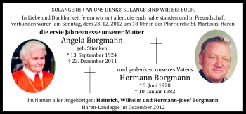 Traueranzeige von Angela Borgmann von Neue Osnabrücker Zeitung GmbH & Co. KG
