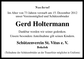 Traueranzeige von Gerd Holtermann von Neue Osnabrücker Zeitung GmbH & Co. KG