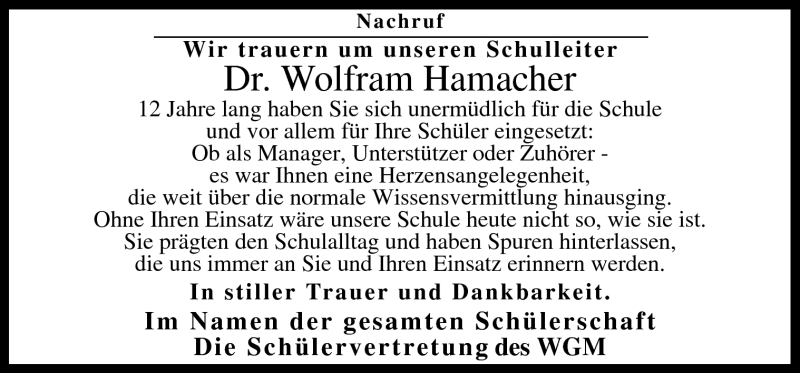  Traueranzeige für Wolfram Hamacher vom 19.12.2012 aus Neue Osnabrücker Zeitung GmbH & Co. KG