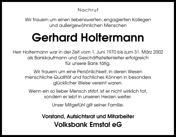 Traueranzeige von Gerhard Holtermann von Neue Osnabrücker Zeitung GmbH & Co. KG