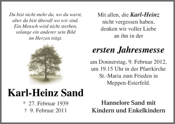 Traueranzeige von Karl-Heinz Sand von Neue Osnabrücker Zeitung