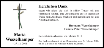 Traueranzeige von Maria Wesselkämper von Neue Osnabrücker Zeitung