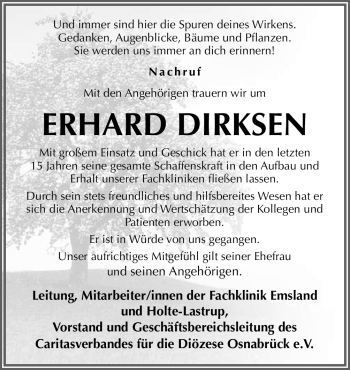 Traueranzeige von Erhard Dirksen von Neue Osnabrücker Zeitung