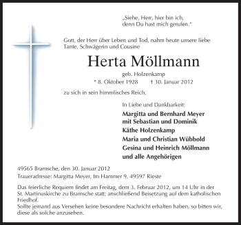 Traueranzeige von Herta Möllmann von Neue Osnabrücker Zeitung