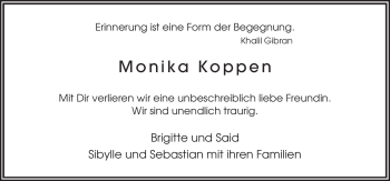 Traueranzeige von Monika Koppen von Neue Osnabrücker Zeitung
