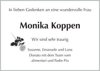 Traueranzeige von Monika Koppen von Neue Osnabrücker Zeitung