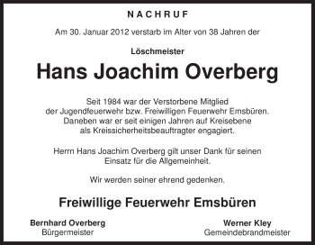 Traueranzeige von Hans Joachim Overberg von Neue Osnabrücker Zeitung