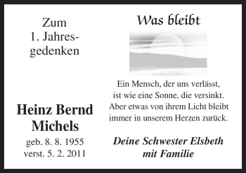 Traueranzeige von Heinz Bernd Michels von Neue Osnabrücker Zeitung