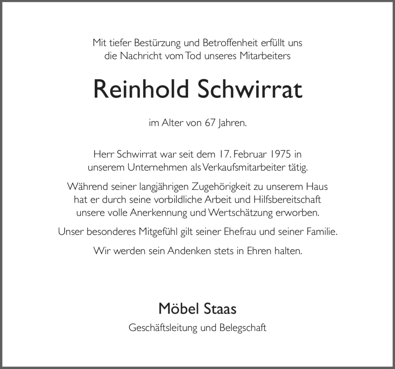  Traueranzeige für Reinhold Schwirrat vom 04.02.2012 aus Neue Osnabrücker Zeitung