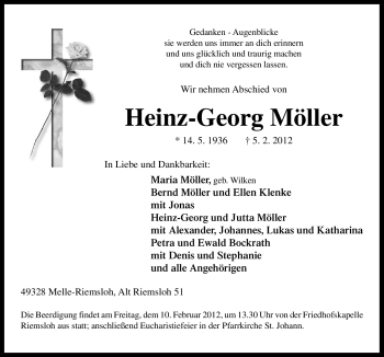 Traueranzeige von Heinz-Georg Möller von Neue Osnabrücker Zeitung