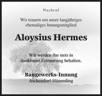 Traueranzeige von Aloysius Hermes von Neue Osnabrücker Zeitung
