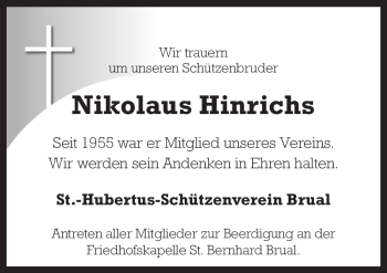 Traueranzeige von Nikolaus Hinrichs von Neue Osnabrücker Zeitung