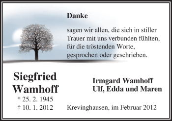 Traueranzeige von Siegfried Wamhoff von Neue Osnabrücker Zeitung