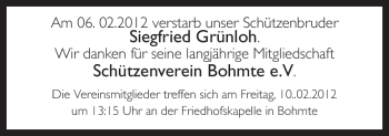 Traueranzeige von Siegfried Grünloh von Neue Osnabrücker Zeitung