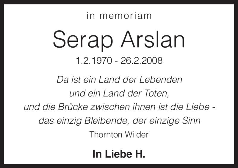  Traueranzeige für Serap Arslan vom 27.02.2012 aus Neue Osnabrücker Zeitung