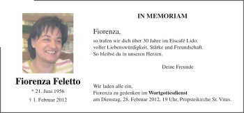 Traueranzeige von Fiorenza Feletto von Neue Osnabrücker Zeitung
