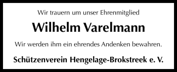 Traueranzeige von Wilhelm Varelmann von Neue Osnabrücker Zeitung