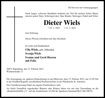 Traueranzeige von Dieter Wiles von Neue Osnabrücker Zeitung
