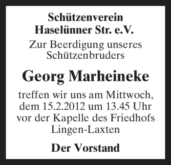 Traueranzeige von Georg Marheineke von Neue Osnabrücker Zeitung