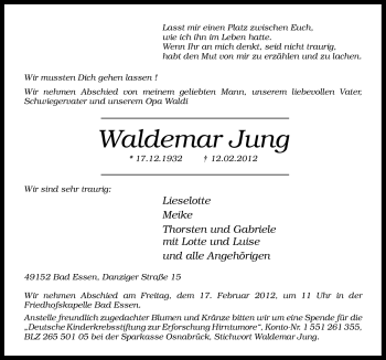 Traueranzeige von Waldemar Jung von Neue Osnabrücker Zeitung