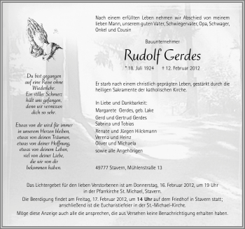 Traueranzeige von Rudolf Gerdes von Neue Osnabrücker Zeitung