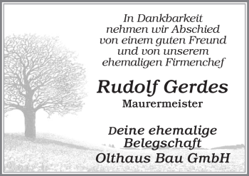 Traueranzeige von Rudolf Gerdes von Neue Osnabrücker Zeitung