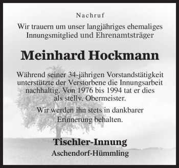 Traueranzeige von Meinhard Hockmann von Neue Osnabrücker Zeitung