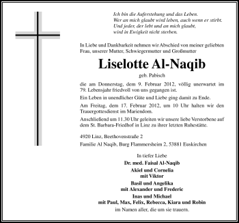 Traueranzeige von Liselotte Al-Naqib von Neue Osnabrücker Zeitung
