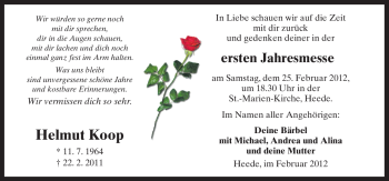 Traueranzeige von Helmut Koop von Neue Osnabrücker Zeitung