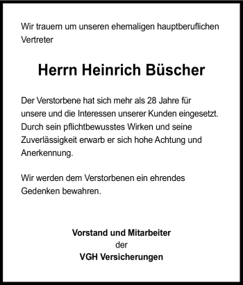 Traueranzeige von Heinrich Büscher von Neue Osnabrücker Zeitung