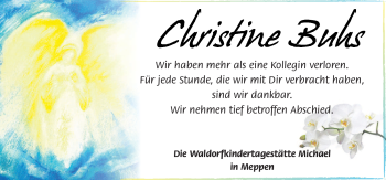 Traueranzeige von Christine Buhs von Neue Osnabrücker Zeitung