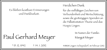 Traueranzeige von Paul Gerhard Meyer von Neue Osnabrücker Zeitung