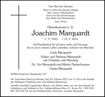 Traueranzeige von Joachim Marquardt von Neue Osnabrücker Zeitung