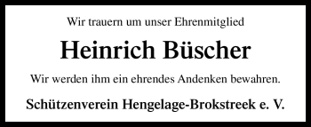 Traueranzeige von Heinrich Büscher von Neue Osnabrücker Zeitung